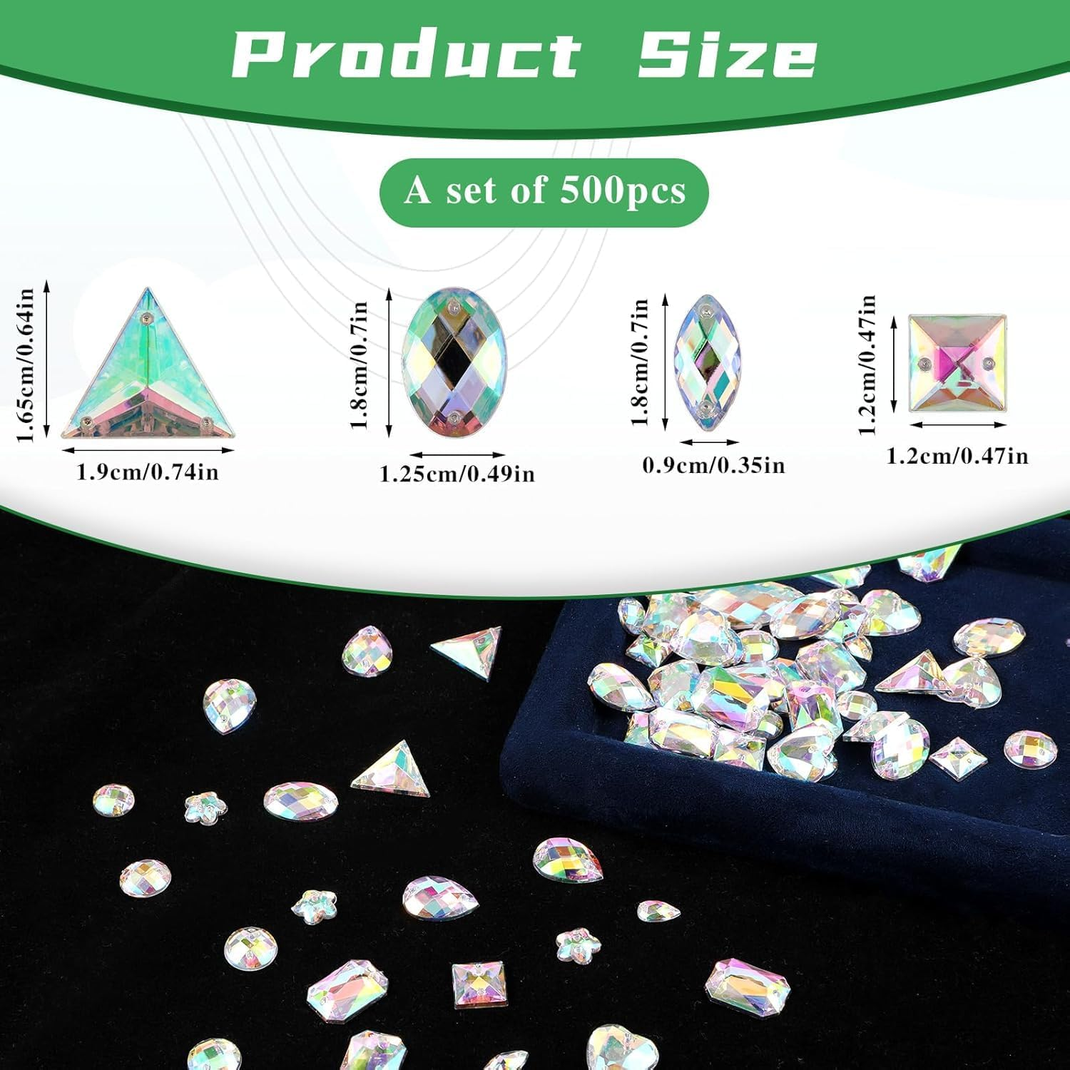 500 PCS AB Rhinestones Sew on Rhinestone Sewing Gems Acrylic Sewing Crystal Shapes Large Rhinestone with Holes Clear Rhinestones Crystal Gems for Jewelry Clothes Shoes Bag (Crystal AB) image number 3