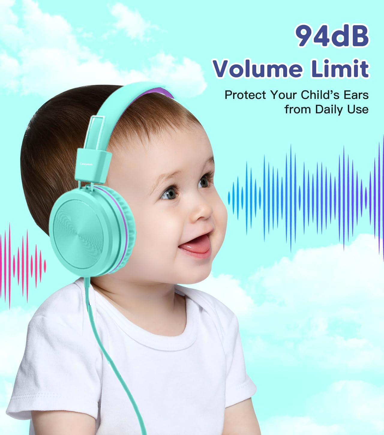 Cowyawn Kids Headphones, Toddler Headphone with Safe Volume Limiter 94Db, Wired School Headphones for Kid, 3.5Mm Adjustable On-Ear Headphone for Boys/Girls/Children/Teens/Ipad/Computer, Purple Green image number 3