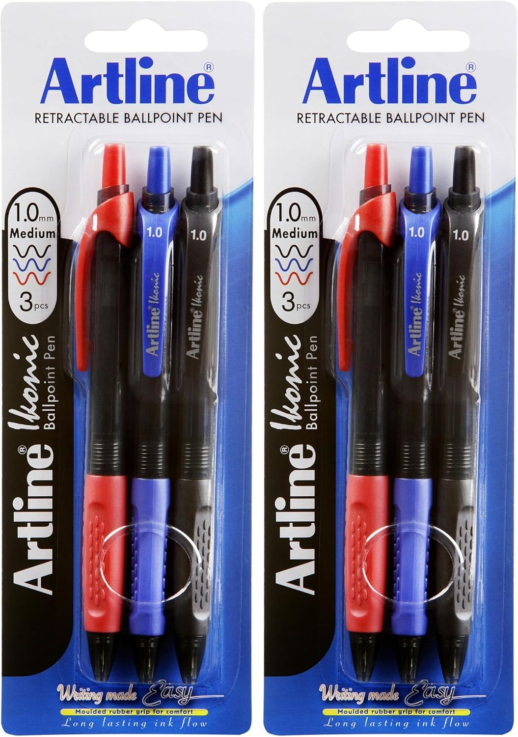 Artline, IK1840741, Ikonic Retractable Ballpoint Pen, 1Mm, Assorted Colours, 3 Pack image number 2