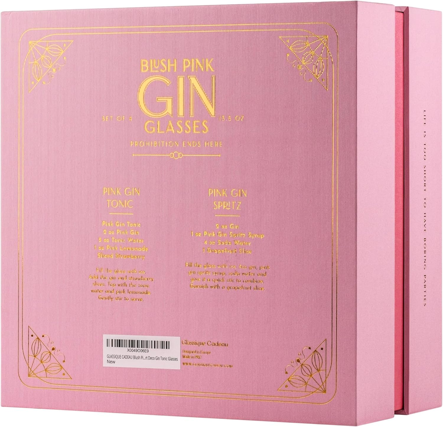 GLASSIQUE CADEAU Vintage Art Deco Ribbed Gin Tonic Cocktail Glasses in Delicate Pink with Gold Rim, Set of 4, 400 Ml Ribbed Crystal Gin Glasses for Cocktails, Gift Set for Gin Lovers image number 2