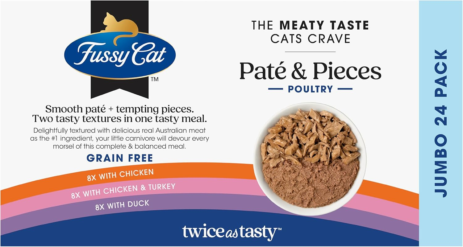 Fussy Cat Grain Free Adult Twice as Tasty Wet Cat Food, P&acirc;t&eacute; & Pieces Poultry Picks 24X80G - Two Tasty Textures, One Irresistible Meal, Real Australian Meat, Grain-Free & Complete Nutrition image number 4