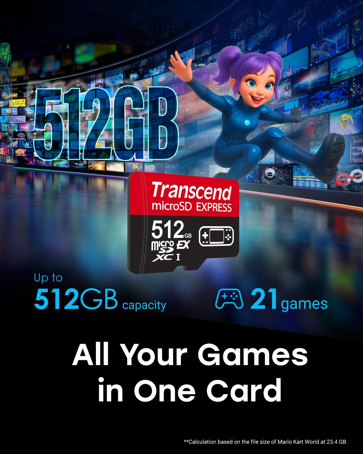 Transcend USD710 512GB Microsd Express Card, up to 900Mb/S, for Nintendo Switch 2/AR VR Devices, 4K 8K UHD Video Memory Card for ROG Ally/Steam Deck/Msi Claw/Gopro/Insta360/Dji/Drone, A1 V30, UHS-I U3