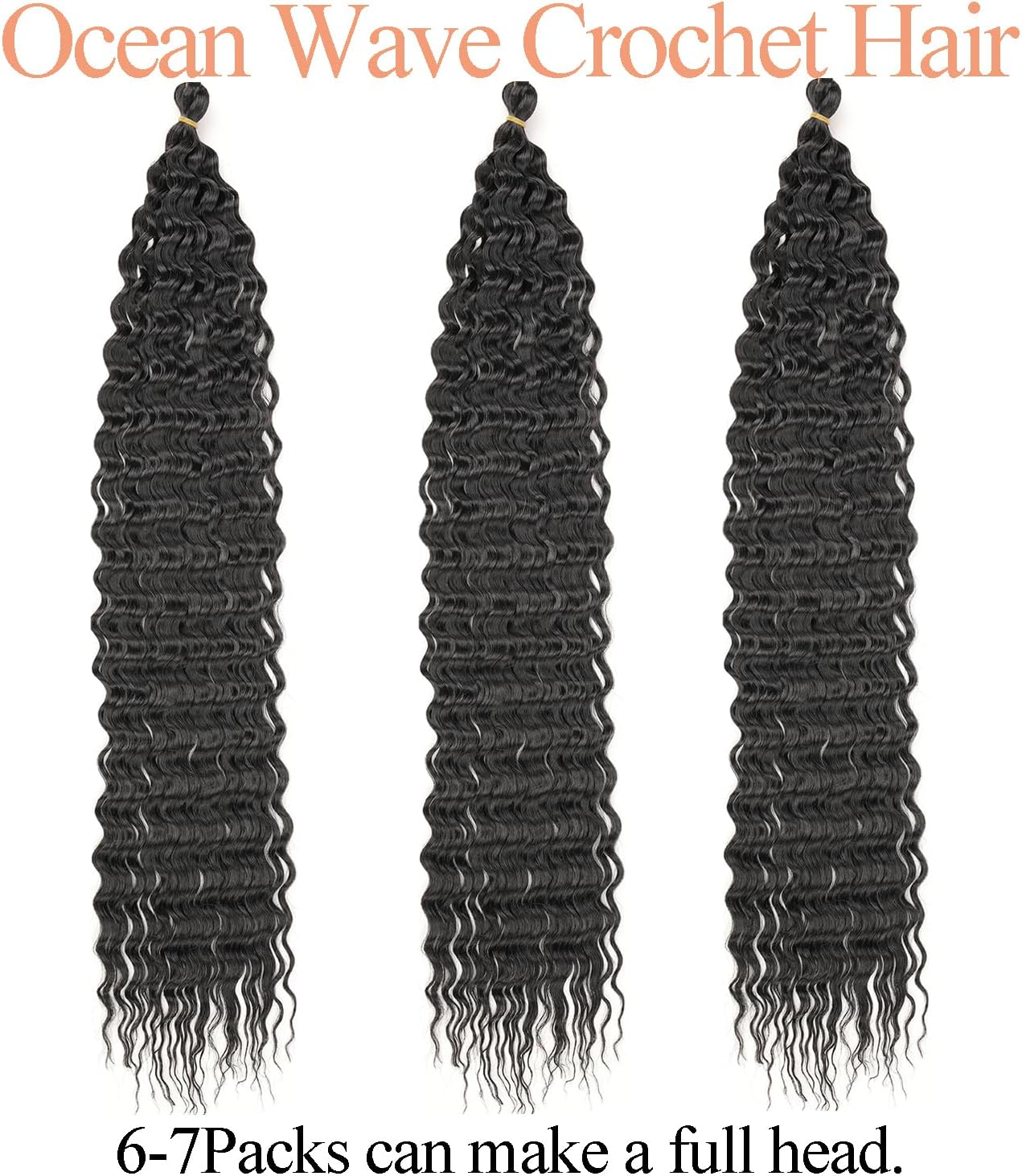 Mscat 24 Inch Ocean Wave 3Pack Crochet Hair Extexsions Long Braids Deep Wave Synthetic Hair Curly Braiding Hair for Black Women 1B# image number 4