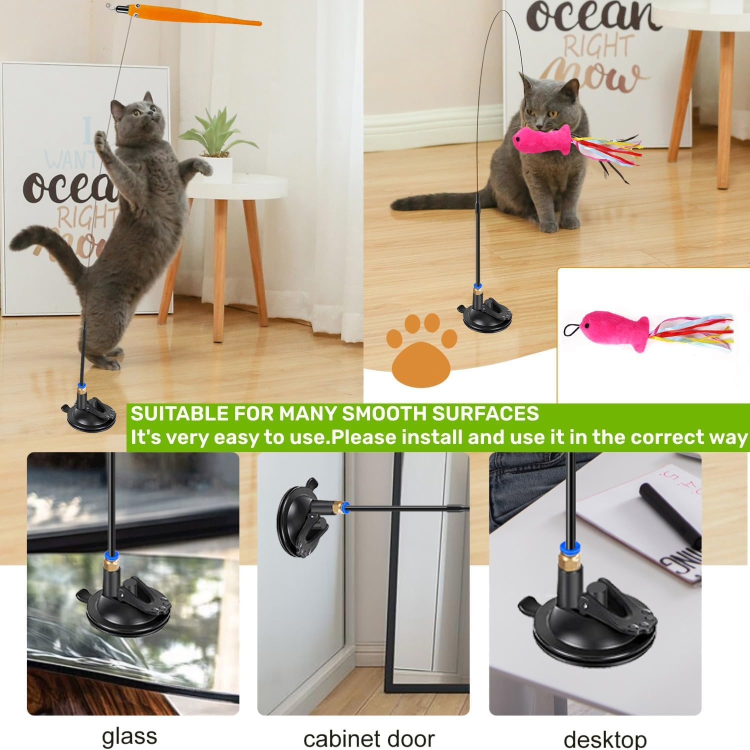 15 Pcs Cat Toys, Interactive Cat Toy, Cat Toys for Indoor Cats, 2 Upgraded Self-Holding Power Suction Cup Bases & Removable Teaser Cat Wand Sticks, 15 Replacement Kitten Toys with Bells. - 10Pcs image number 6