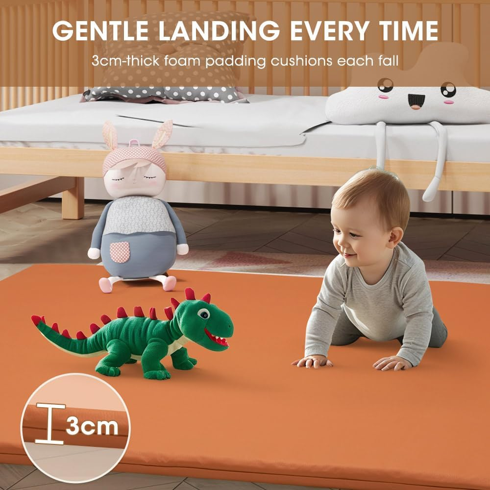 Playpals Thick Baby Play Mat, Soft Vegan Leather Floor Mat with Removable Washable Cover, Wipe Clean Crawling Mat, Non-Slip Soft Play Mat for Infants, Babies, Toddlers, 121X121Cm, Brown-Orange image number 4