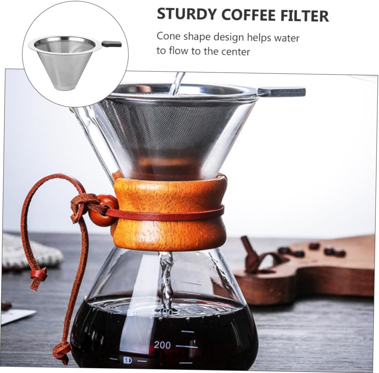 COOPHYA Stainless Steel Coffee Sifter Reusable Cone-Shaped Residue Filter for Drip Coffee Brewing Easy to Clean Multipurpose Filter and Espresso