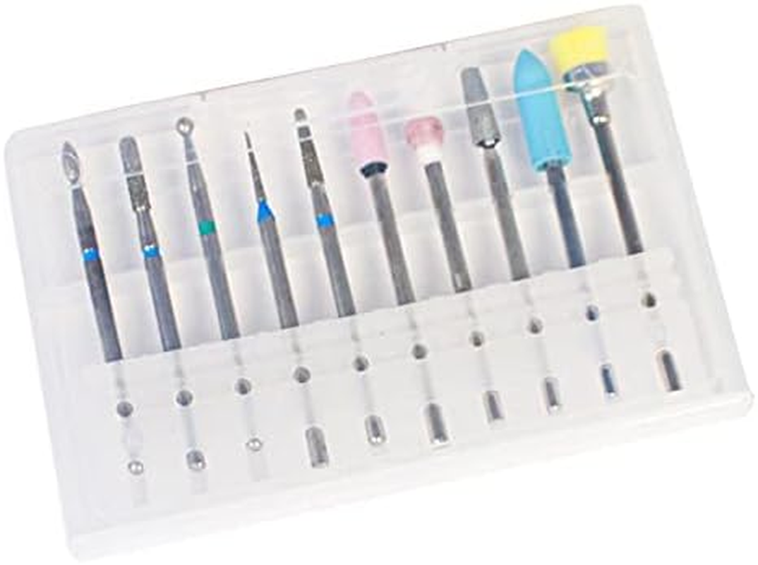 10 Pcs Nail Drill Bits Set W/Protective Holder Case Replacement, Beauties Factory Nail Filing Drill Bits for Electric Nail Drill Machine Brush File Tool Metal Pointed Manicure Pedicure image number 5