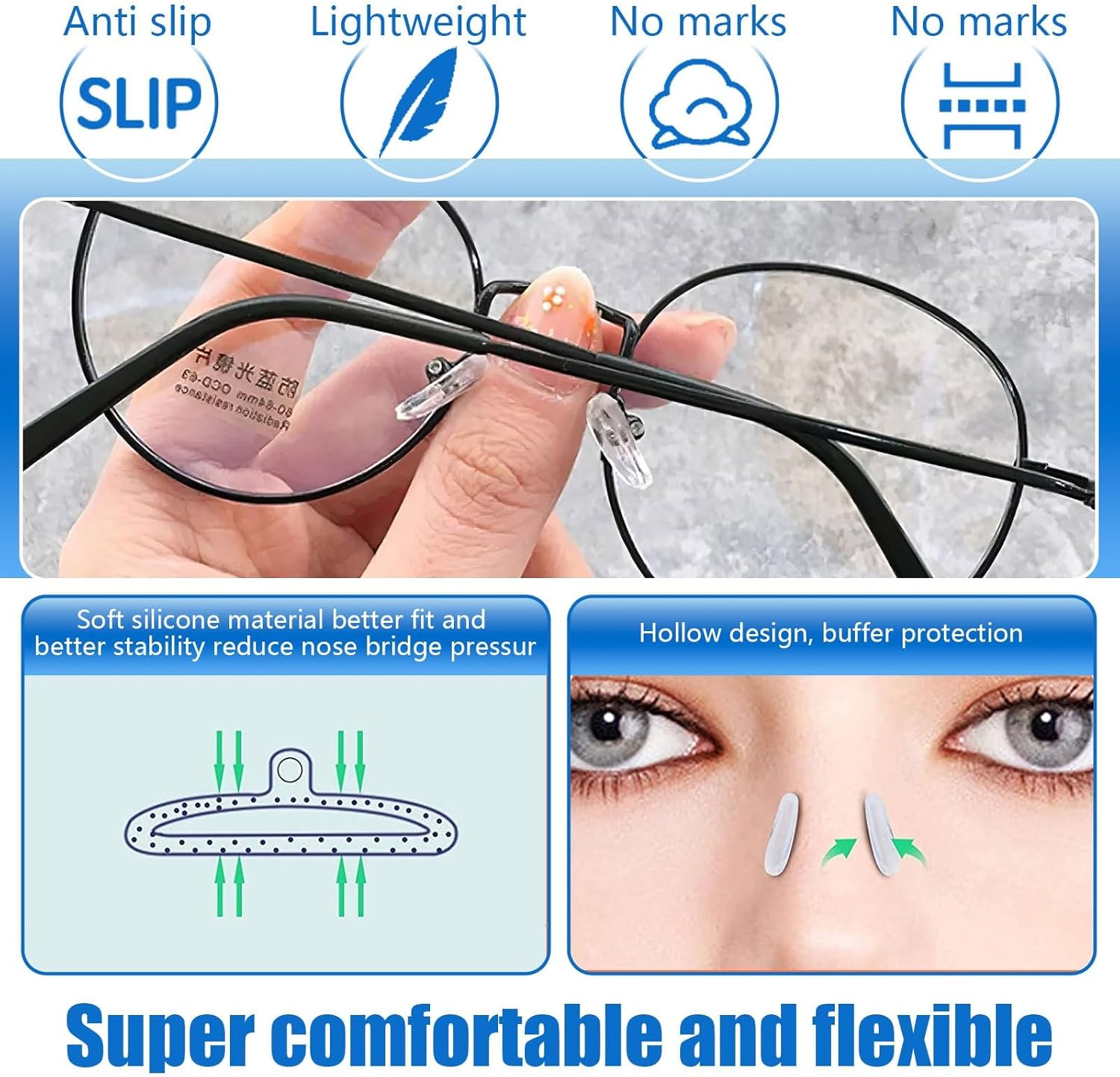 Eyeglass Nose Pads, 10 Pairs anti Slip Glasses Nose Pads, Soft Silicone Air Chamber Nose Pads for Replace Nose Pads and Repair Glasses (15Mm)