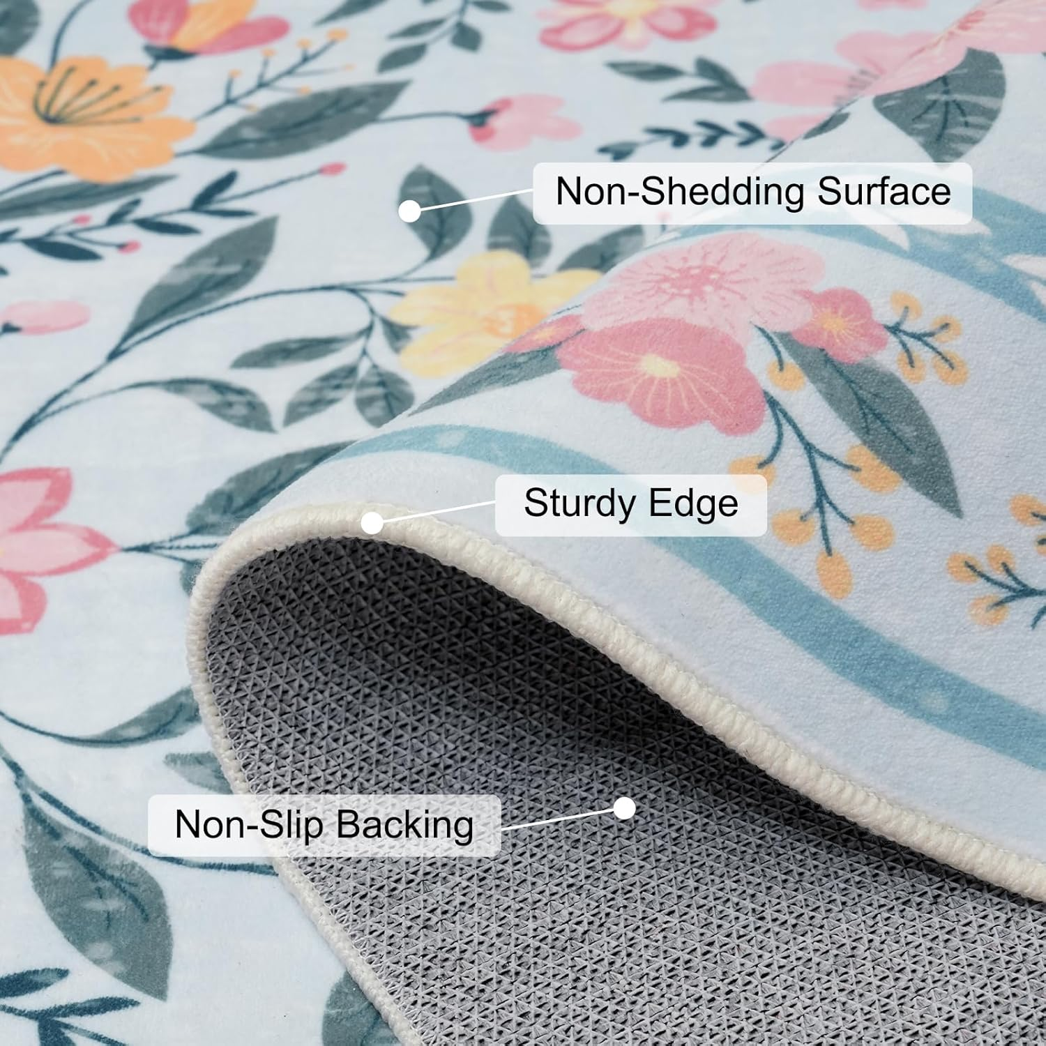 MOSISO 4X6 Area Rug for Living Room, Soft Non Slip Vintage Flowers Low Pile Carpet, Faux Wool Rectangular Washable Area Rugs Carpet for Living Room Bedroom Dining Room Home, Blue image number 3