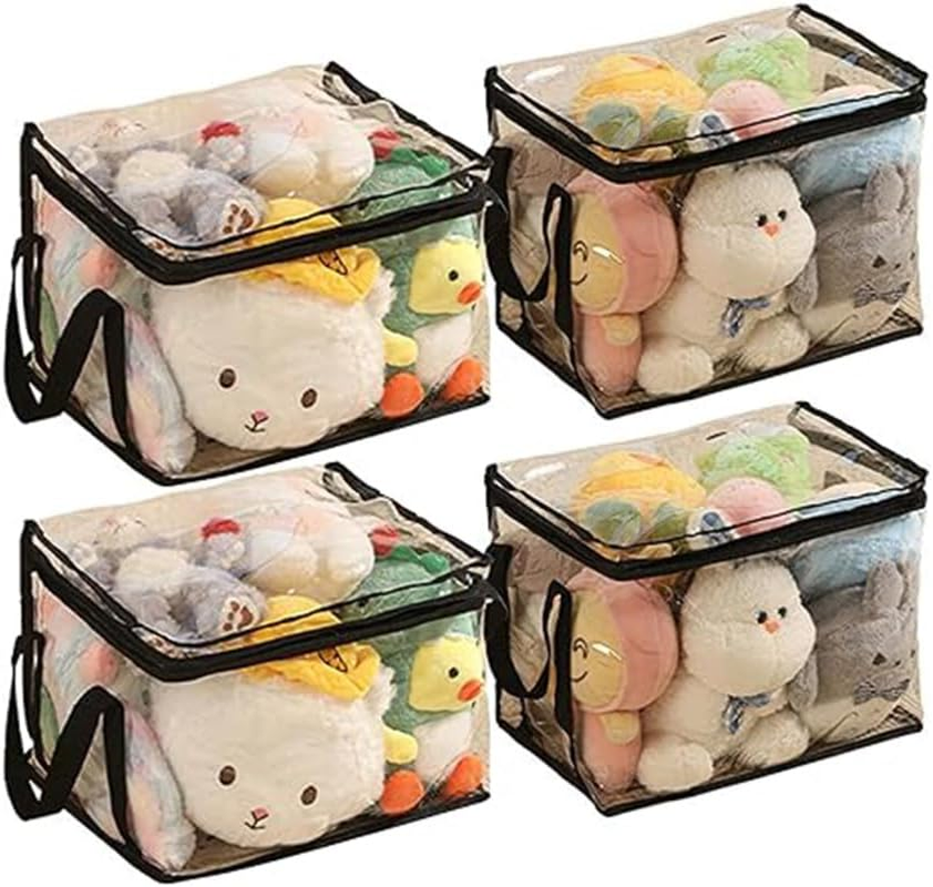 4-Pack Transparent Toy Storage Bags, Foldable Hand-Held Storage Bags, Dust-Proof and Large Capacity, for Building Blocks, Board Games, Puzzles, Children'S Books, Clothes Storage (Black)