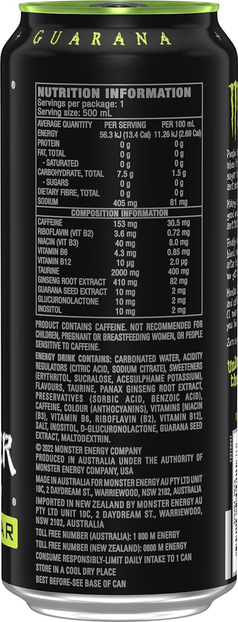 Monster Energy Drink Original Zero Sugar 24 X 500Ml image number 3