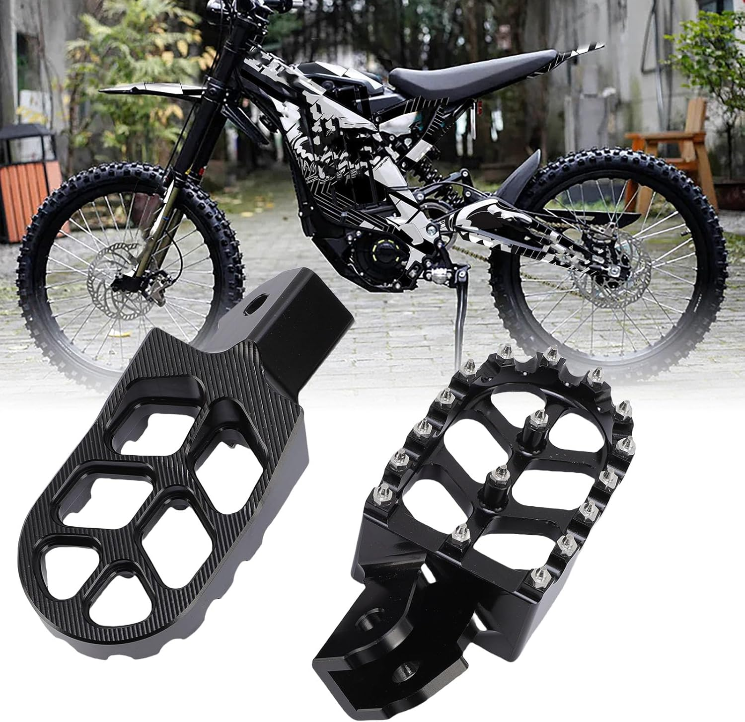 Asixxsix Dirt Bike Foot Pegs, Motorcycle Footpegs Pedals, Aluminium Dirt Bike Footrest for Surron Light Bee X, Motorcycle Rest Pedal Footpegs Replacement (Black) image number 1
