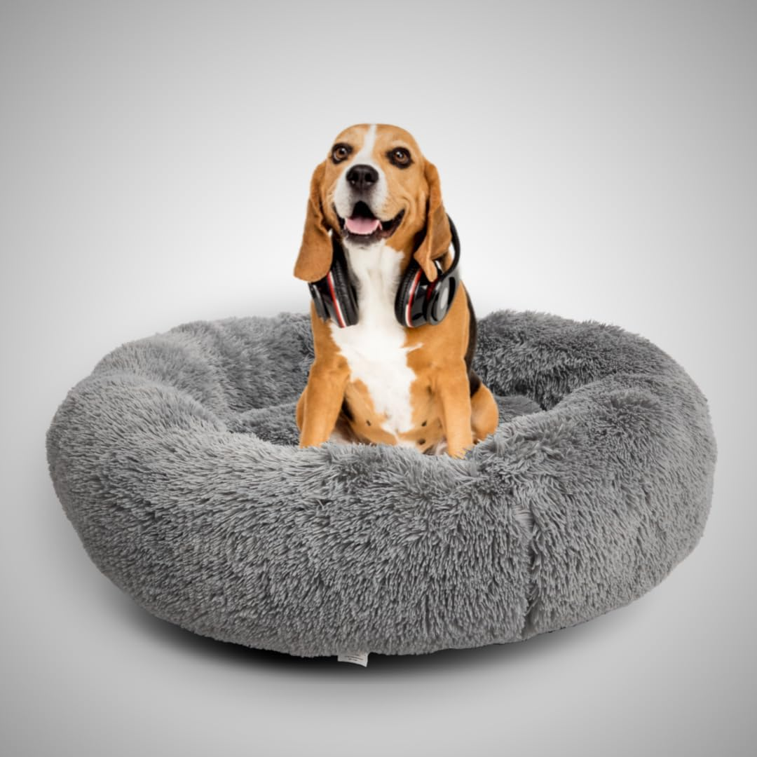 Calming Dog Bed and Cat Bed, Donut Dog Bed Small, Recycled (GRS) Material, Extra Long Plush, Fuller Bolster and Cushion, Anti-Slip Bottom, Machine Washable Dog Bed [Small/Gy] image number 6