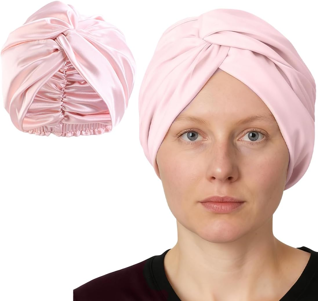 OIXEYA Silk Bonnet Sleep Cap for Sleeping for Healthy Hair Overnight, Maintains Curl Shape, Prevents Frizz & Hair Breakage, for Women with All Hair Types (Pink) image number 4
