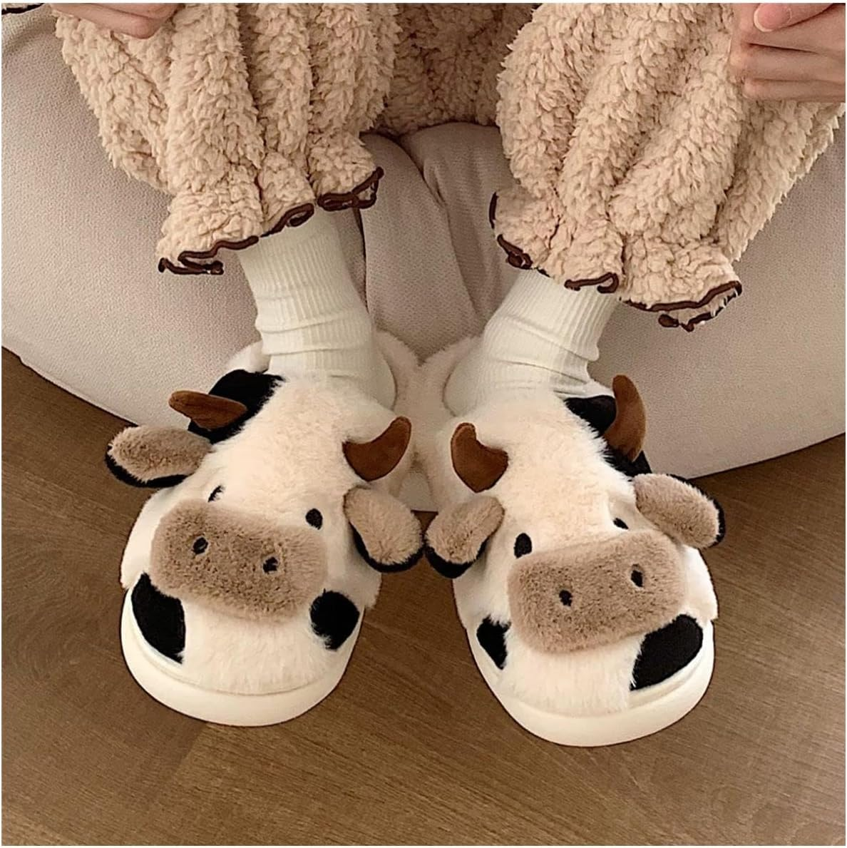 GGOOB Women'S Kawaii Slipper, Cotton Animal Print Slippers for Female, Plush Cow House Slippers in 3 Sizes image number 5