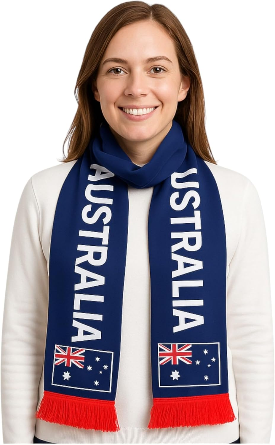 Australian Flag Scarf with Red Fringe &ndash; Blue Satin Australia Day Costume Accessory with Printed Flag and Text &ndash; Available in 1, 3, 5 or 10 Pack Sets for Events or Parties image number 2