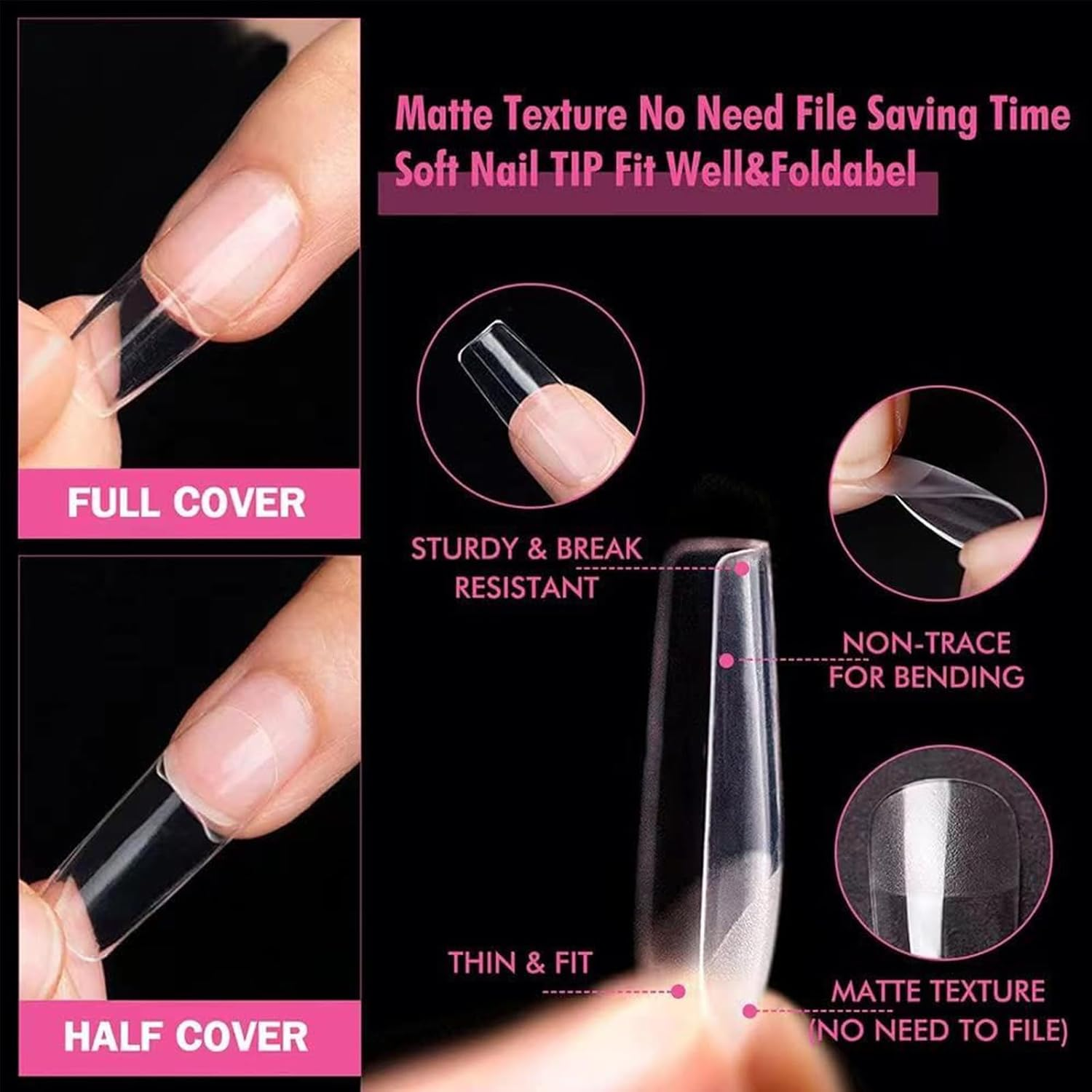 Gaivek 600 Pcs Medium Square Nail Tips, Full Cover Gel Press-On False Nails, Pre-Shaped French Nail Tips for Extension, Fake Nails Kit for DIY Manicure and Salon Use, 10 Sizes image number 2