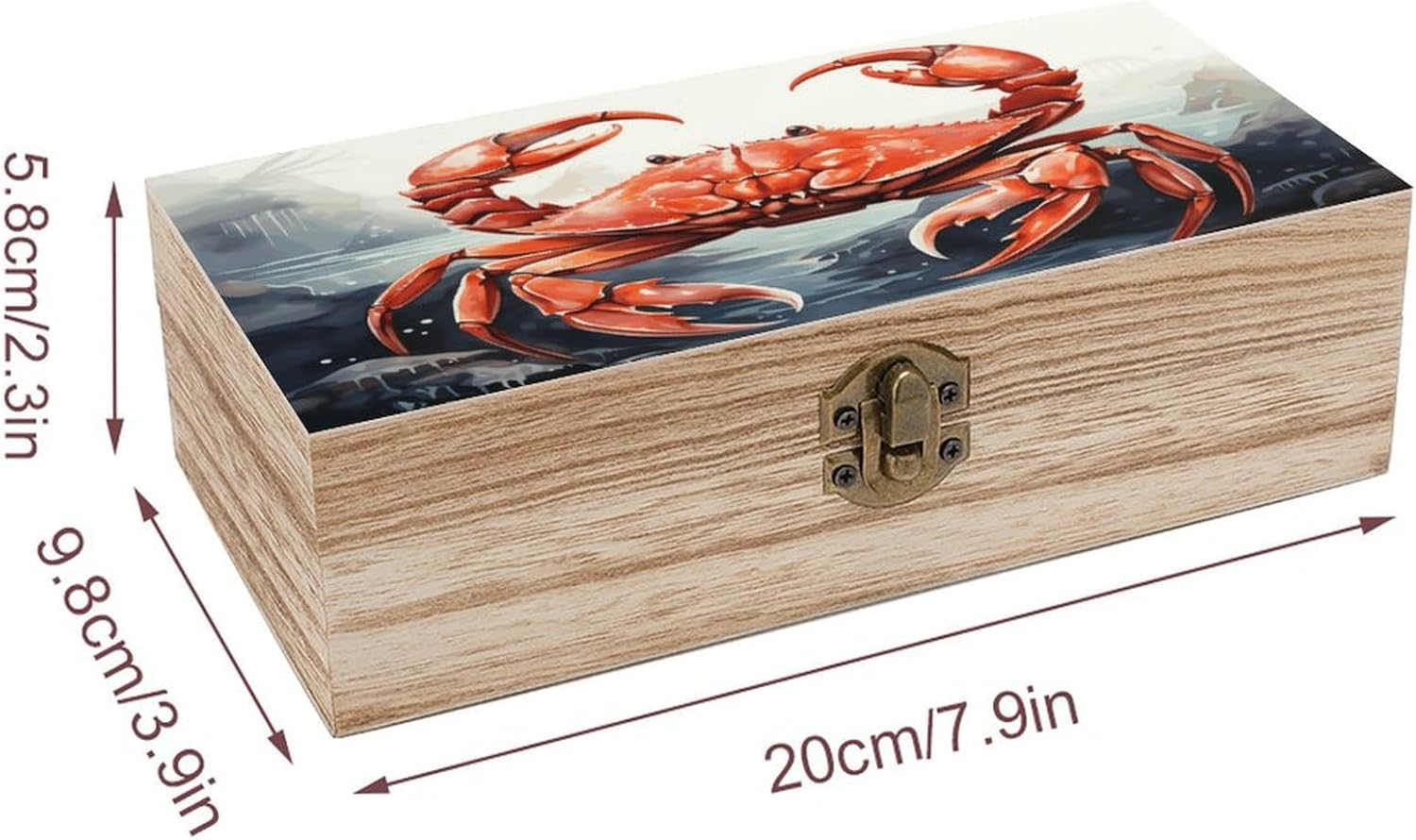 Red Crab Sea Wooden Box Wood Wedding Keepsake Boxes with Lids Small Decorative Boxes Lightweight Wooden Memory Storage Box for Crafts Keepsakes Jewelry Photo Letter Storage image number 3