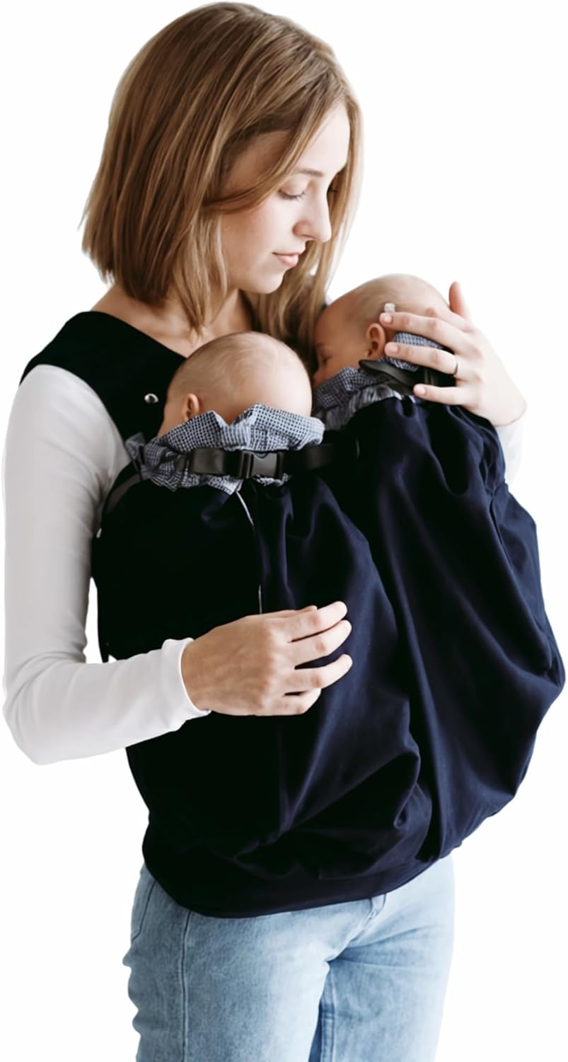 Weego Twin Grey & White Seersucker Baby Carrier for Twins Directly from Birth (From 1,800 G)