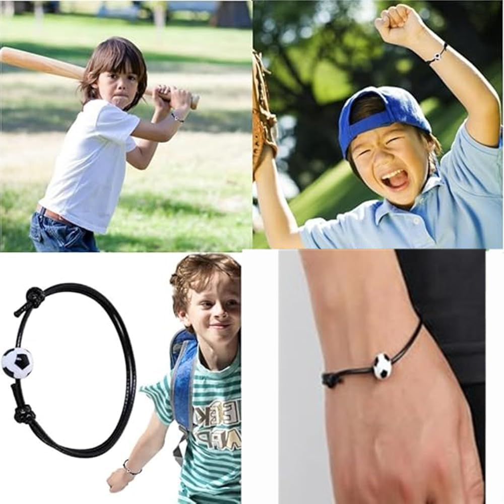 12 Pcs Football Bracelets, Adjustable Football Friendship Bracelets, Soccer Charm Bracelets,Inspirational Wristbands Sport Theme Favor for Teen Adults image number 2
