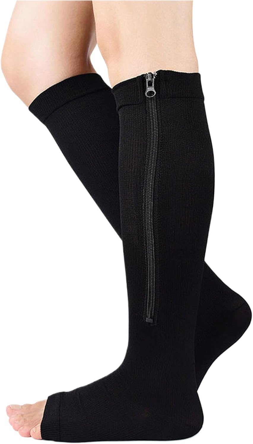 Dress Cici Open Toe Compression Socks, Toeless Compression Socks with Zipper, Zippered Sock for Women (3 Pack)