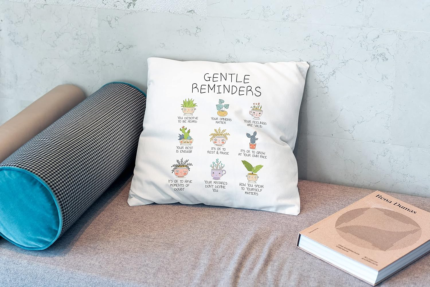 Mental Health Positive Affirmation Gentle Reminders Bontanical Plant Throw Pillow Case 18&Prime;&times;18&Prime;,Cute Potted Plants Decorative Cushion Cover for Therapy Office Counselor Room,Gifts for Teens Women Girls image number 5