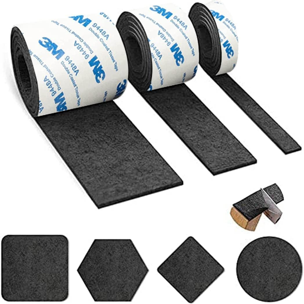 3 Size Felt Strip Rolls,Felt Pad Furniture, DIY Furniture Felt Pads Self Adhesive Floor Protector Pad for Hardwood Floors, Floor Protectors,Desk Chair Sofa Leg- Black 10/5/2Cm (Black 10/5/2Cm) image number 6