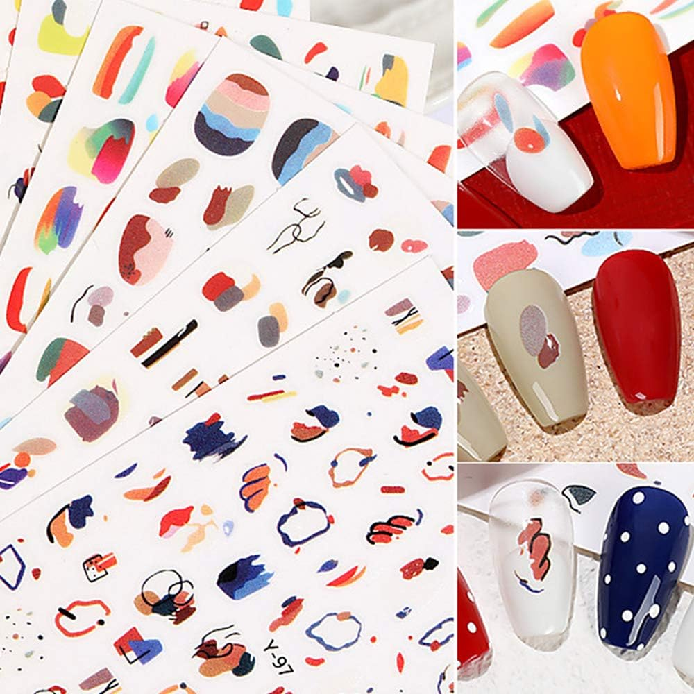 3 Pcs Colorful Nail Stickers Abstract Blurring Exquisite Fried Eggs Strawberry Flower Decal Decoration French Style image number 2