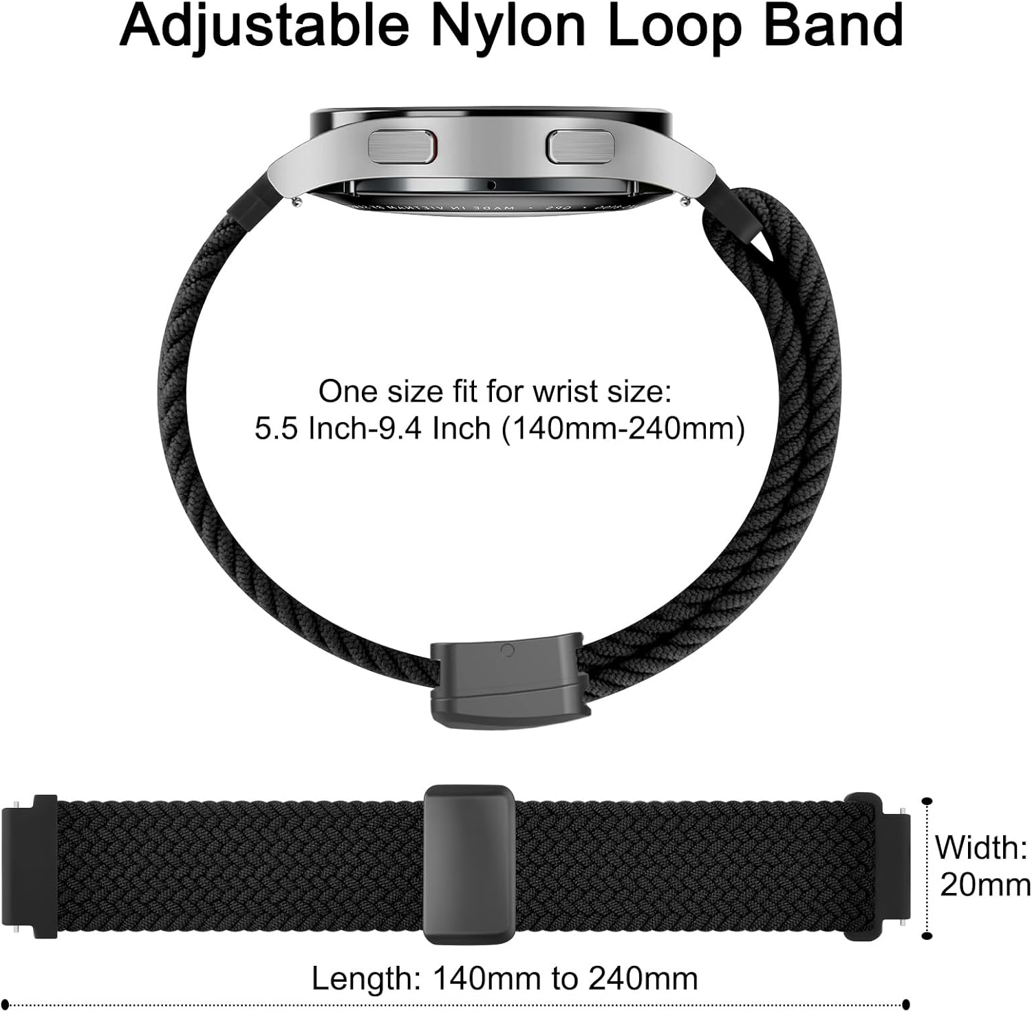 Magnetic Stretchy Band for Samsung Galaxy Watch 7/6/5/4/FE 40Mm 44Mm/Galaxy Watch 6 Classic 43Mm 47Mm/Watch 5 Pro 45Mm/Watch 4 Classic 42Mm 46Mm, 20Mm Soft Elastic Adjustable Wristbands Strap image number 1
