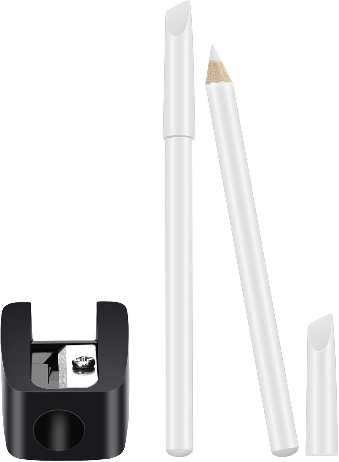 2 Pieces White Nail Pencil and Pencil Sharpener Set, 2 In1 Nail Whitening under French Fingernail with Cuticle Pusher and Handheld Sharpener for DIY Art Manicure Supplies image number 2