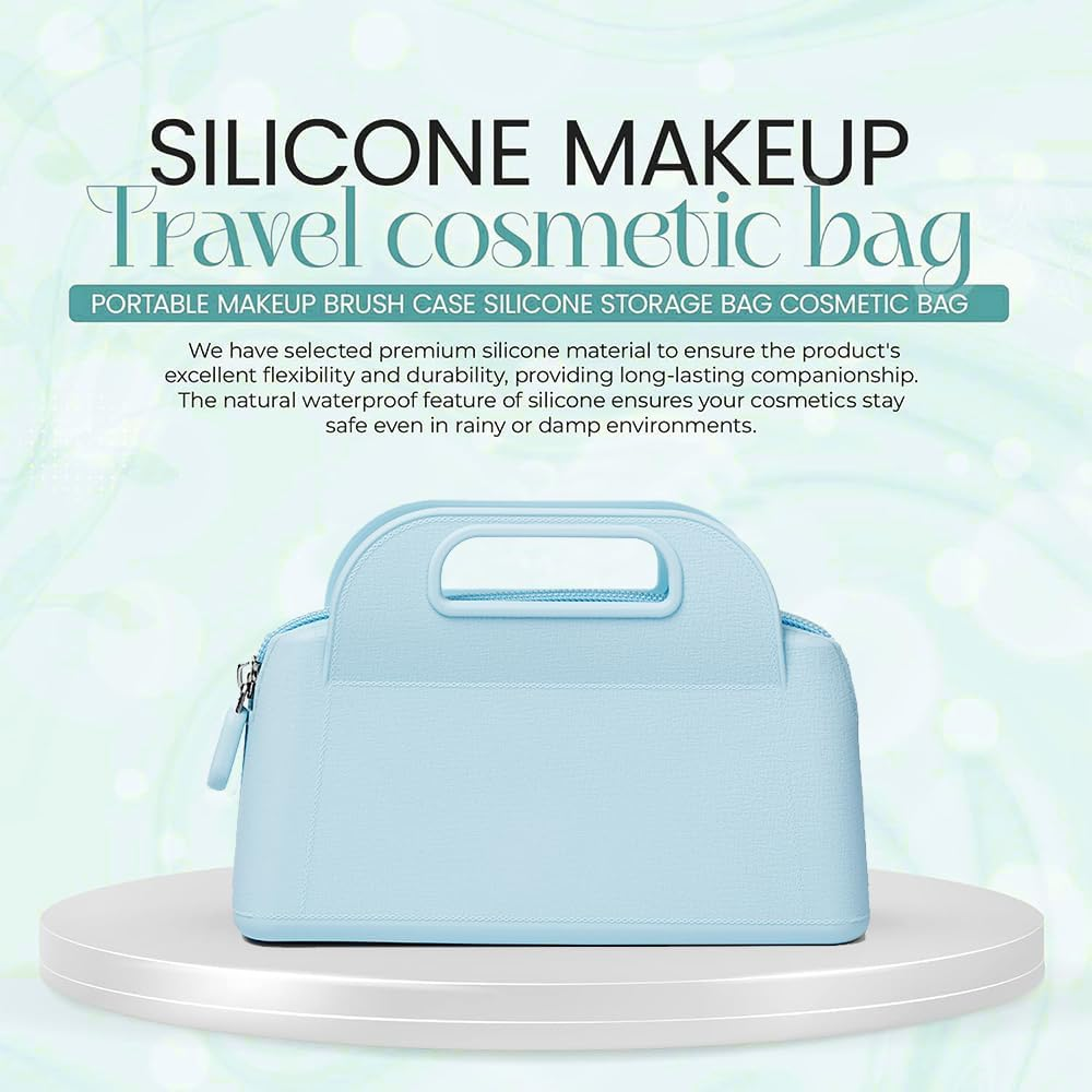 DDPOND Mini Cosmetic Bag, Compact and Convenient Waterproof Makeup Bag, Silicone Wallet, Phone Bag (Blue) image number 3