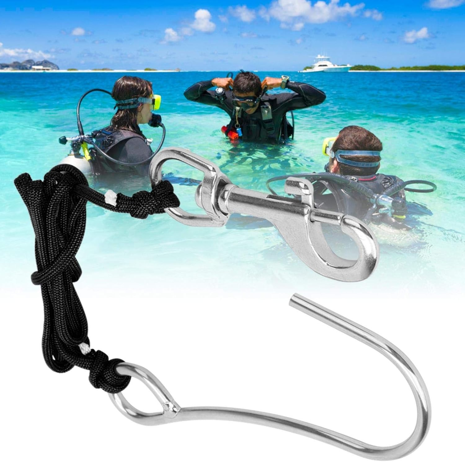 Single Reefs Hook, Scuba Reefs Hook Line Snare Drift Diving Hook Scuba Hanger Supplies Stainless Steel Clip Equipment with Quick Release Buckle and Dive Spring Coil - Black image number 6