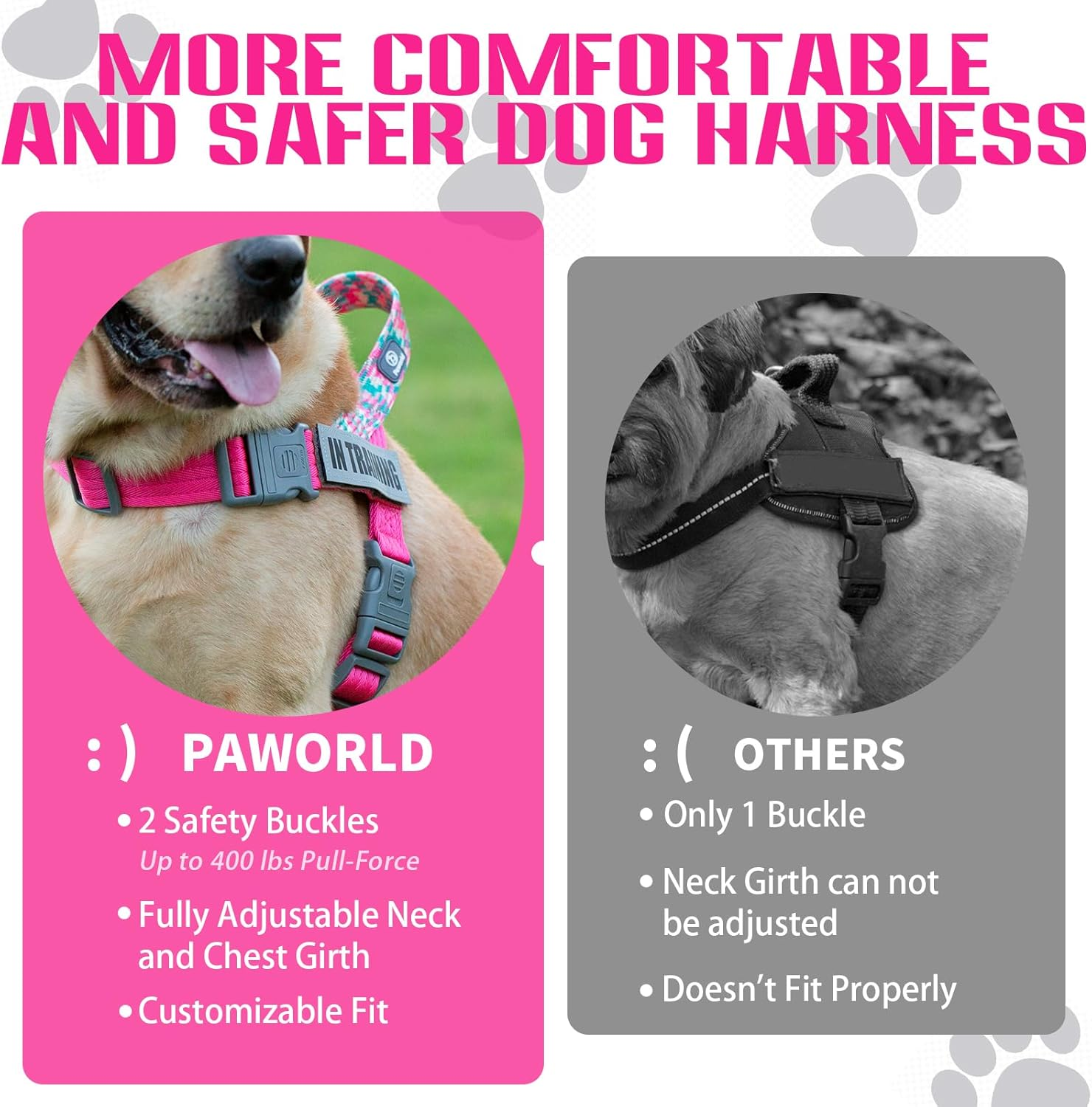 Paworld Service Dog Vest, No-Pull Service Dog Harness with 4 PCS Reflective Patches, Dog Vest Harness with Handle, Pet Harness for Small Medium Large Dogs in Training (Pink, M) image number 1