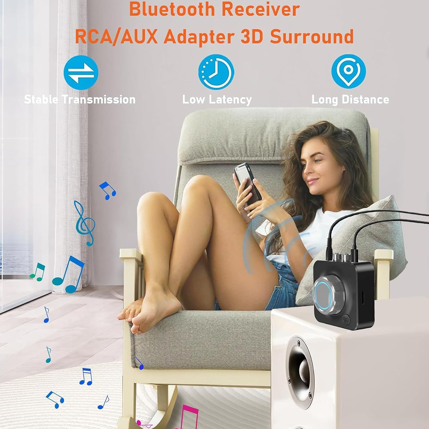 Bluetooth Receiver for Home Stereo, Audio Transmitter Receiver MP3 Player, RCA Hifi Music Adapter with 3D Surround Low Latency, for Old Speakers/Car Stereo, Support TF Card/3.5Mm Auxiliary image number 5