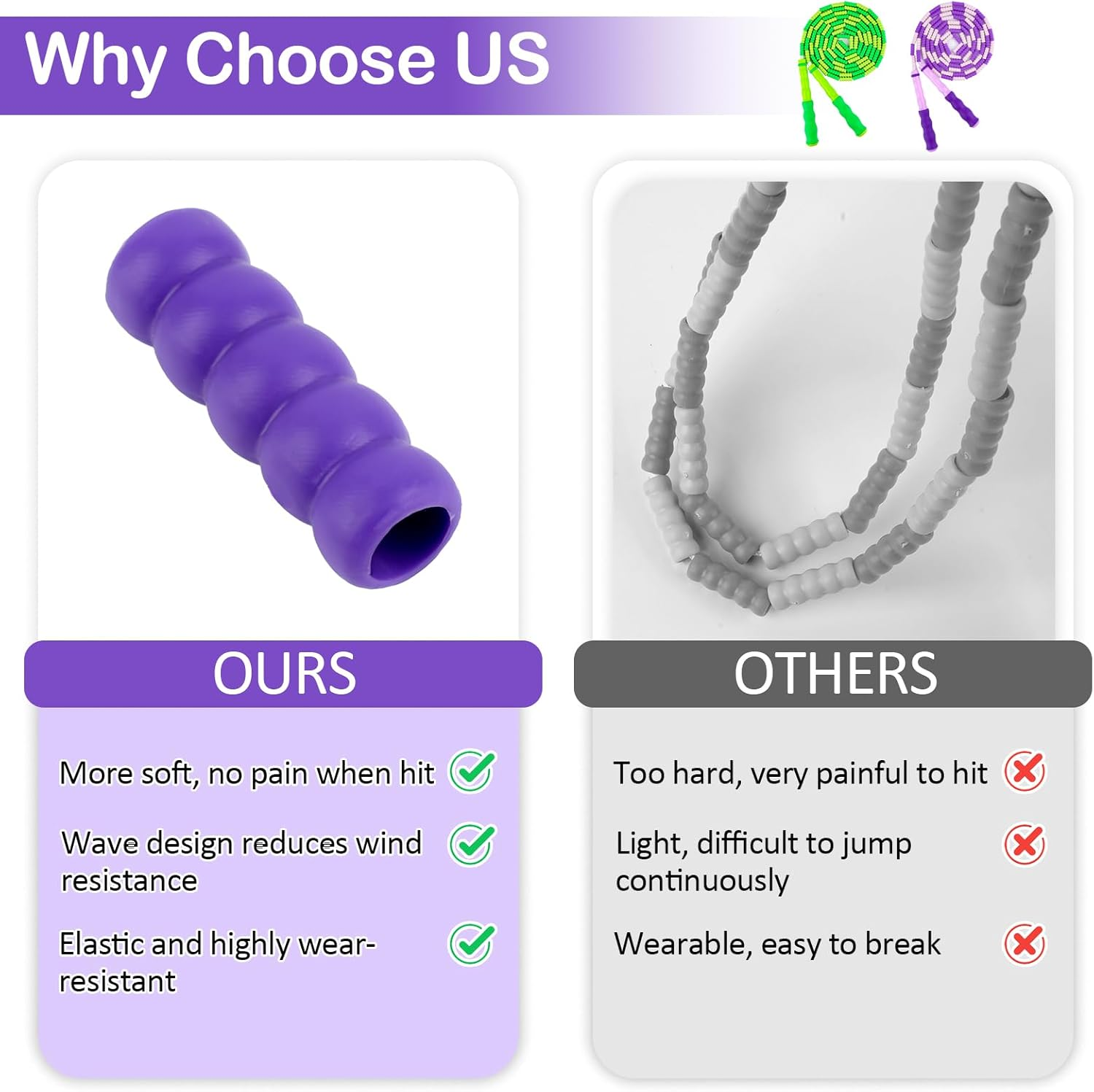 Jump Rope for Kids, Adjustable Jump Ropes for 4 5 6 7 8 10 12, Tangle Free Jumping Rope Age 8-12, Segmented Soft Beaded Skipping Rope for Women Fitness image number 1