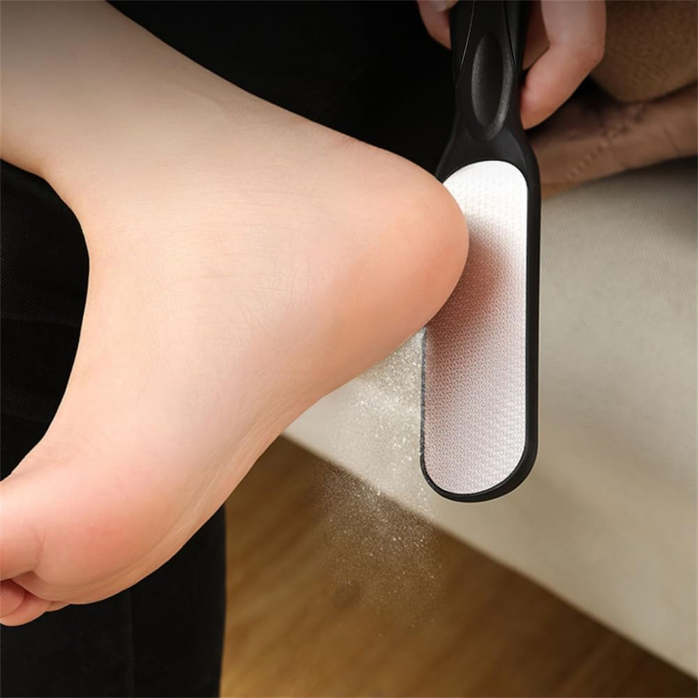 Two-Sided File - Pedicure Feet Scrubber with Handle for Callus, Dry, and Dead Skin Removal - Heel Scraper for Feet, Hands, and Body - Foot Filer for Use in Shower (Black, One Size) image number 4