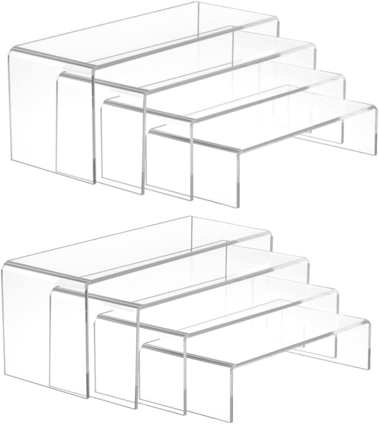 Acrylic Display Risers, 8 Pieces Clear Rectangular Tabletop Display Stand for Amiibo Funko POP Figures, Collectibles Jewelry Food Cupcake Dessert Risers Shelf for Decoration and Organizer image number 1