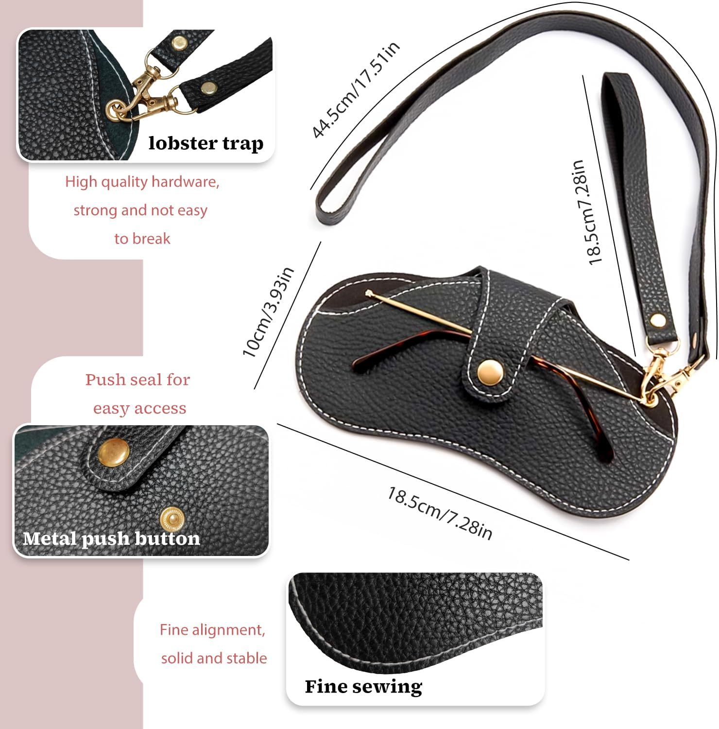 TORMEN Portable Soft Leather Sunglasses Case,Glasses Case Holder Portable with Keychain Hook,Lightweight,Slim, Metal Snap Closure, Versatile Eyeglass Pouch for Types of Glasses image number 4