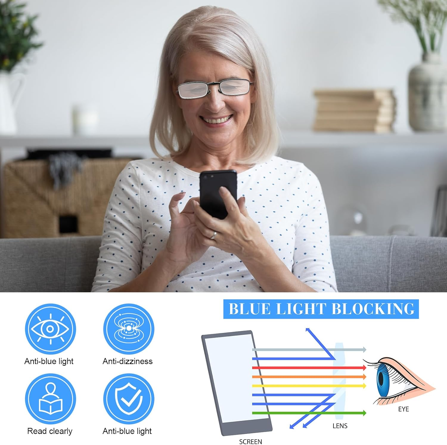 Coume 6 Pack Foldable Reading Glasses with Magnetic Glasses Case Spring Hinge Readers Blue Light Blocking for Men Women image number 4