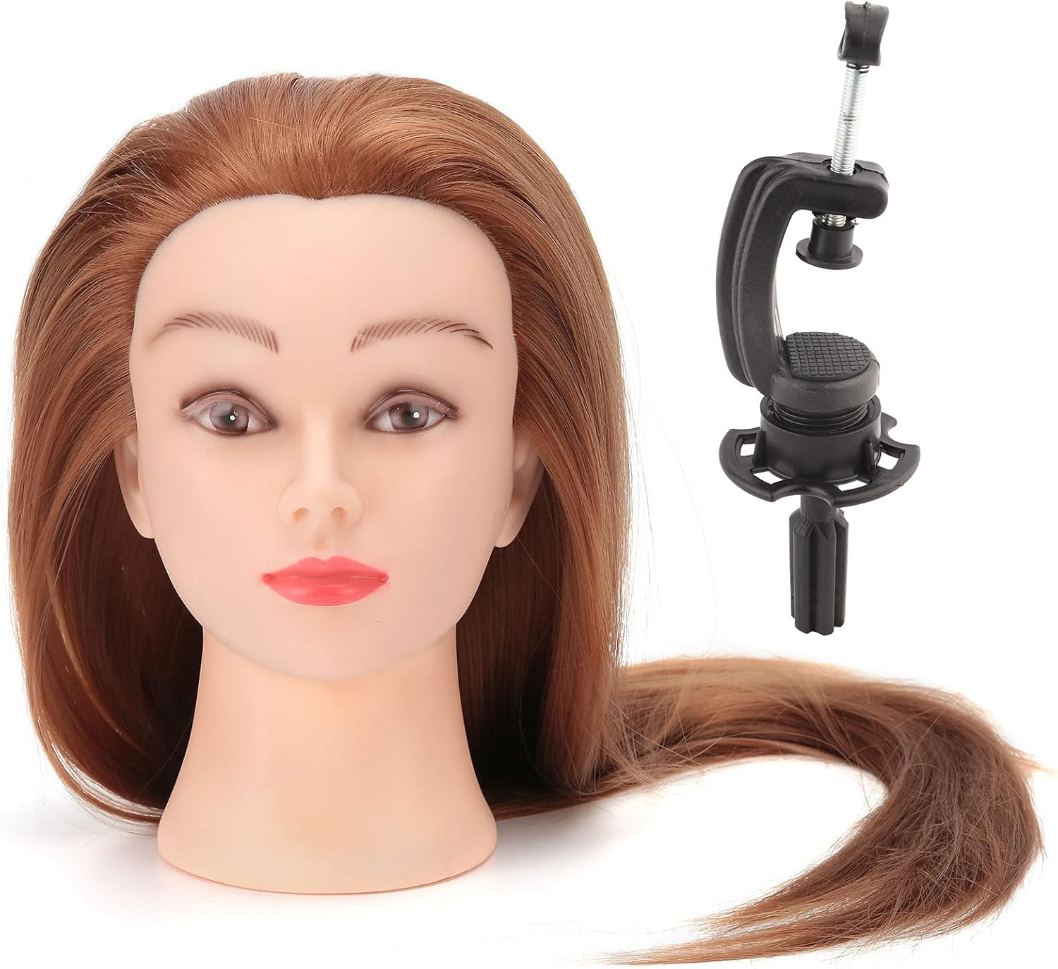 Synthetic Fiber Mannequin Head Hairdresser Training Head, Thick Hair, High-Temperature, Suitable for Practice Cutting, Braiding, Designing, with Table Clamp Stand image number 6