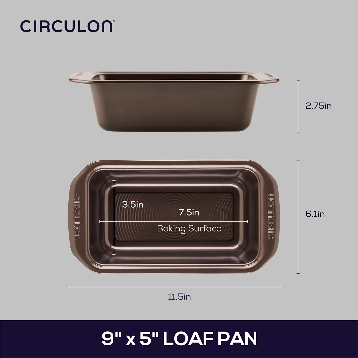 Circulon Nonstick Bakeware 9-Inch X 5-Inch Loaf Pan, Chocolate Brown image number 1