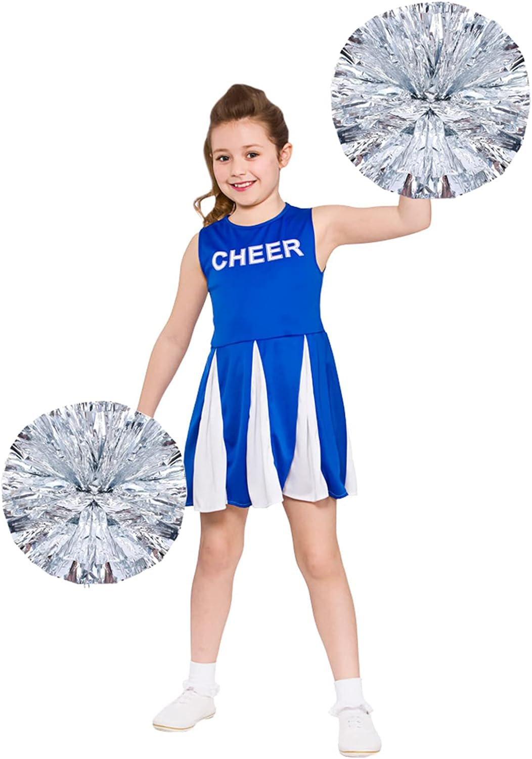 Pack of 4 Cheerleading Pom Poms Foil Plastic Metallic Cheerleader Pom Poms for Cheer Sport Kids Adults Team Spirit Cheering (Purple New)