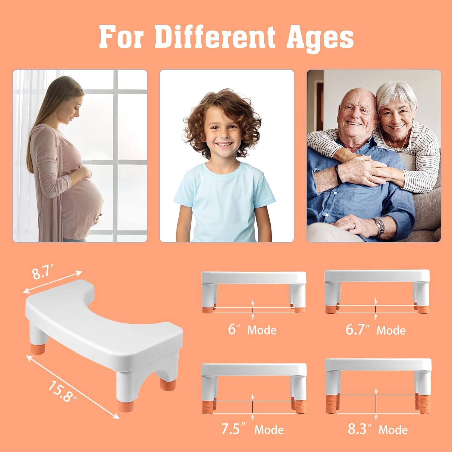 Toilet Stool for Squatting Posture, 15Cm-21Cm Height Adjustable, Non-Slip Design Step Stool, Durable Bathroom Potty Stool for Adults & Kids