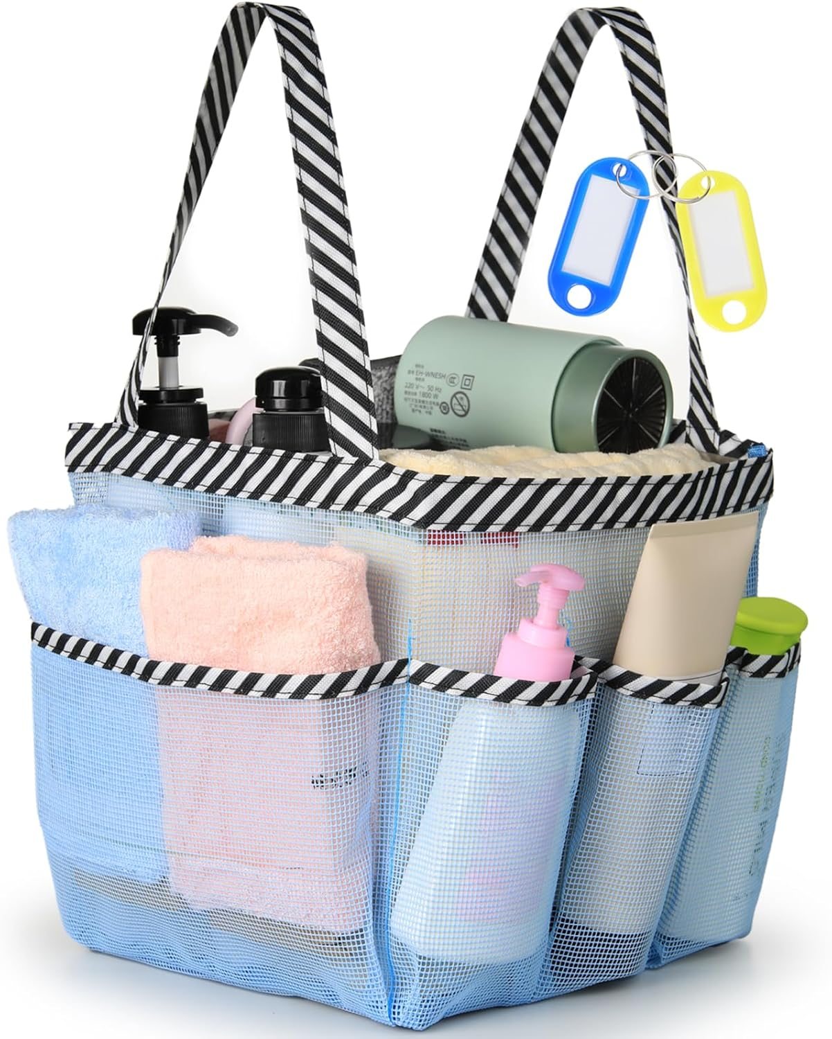 Temede Mesh Shower Caddy Tote, Large Shower Caddy Basket Portable, Quick Dry Hanging Toiletry Bag, 8 Storage Pocket Bath Organizer for College Dorm, Gym, Camp, Travel (Pink)