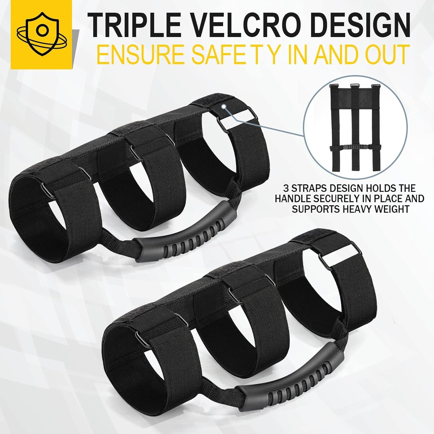 Grab Handle Set for Jeep Wrangler Roll Bars (2 Pack) Easy-To-Fit 3 Straps Design for 1987-2017 Modelswrangler Accessories (Black) image number 3
