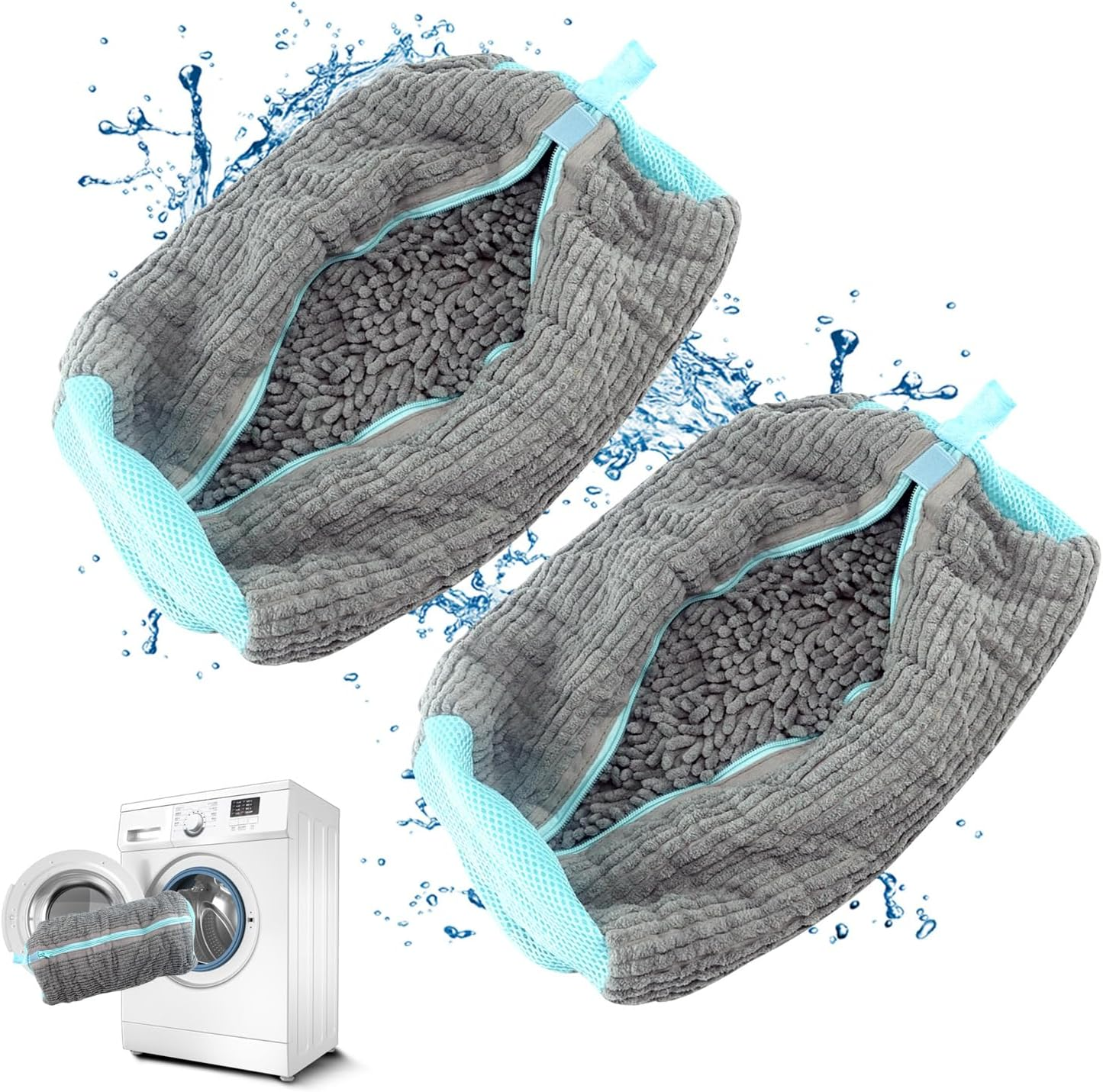 QUMOX Shoe Laundry Bag for Washing Machine and Dryer, Durable Reusable Shoe Washing Bag with Plush Zipper Cover, Ideal for Sneakers, Gym Shoes, Tennis Shoes, Delicates, and Slippers, Yellow 2-Pack