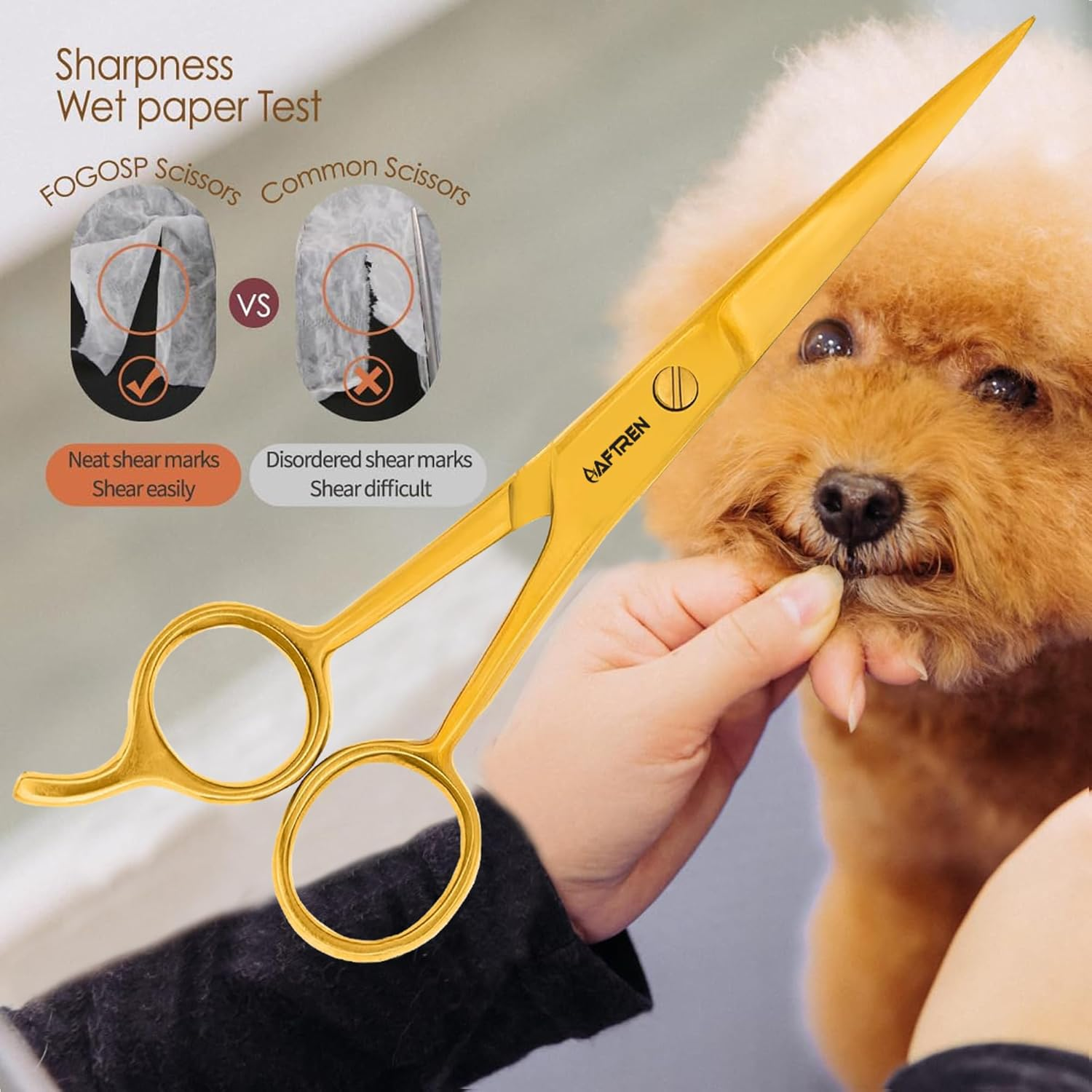 7.5 Inch Curved Dog Grooming Scissors with round Tips, Professional Pet Grooming Scissors J2 Stainless Steel for Dogs and Cats (Gold, 6.5 Inches) image number 5