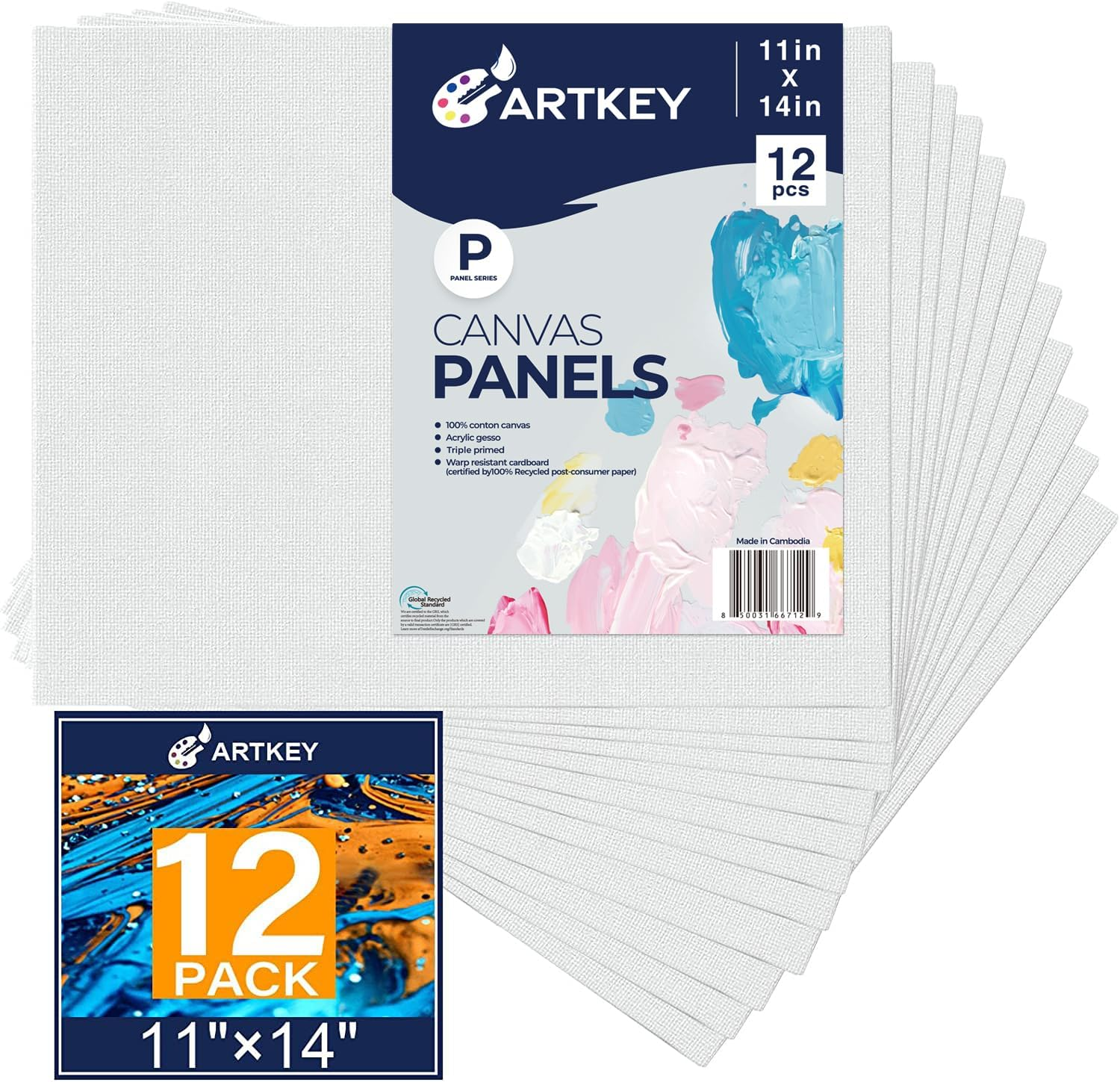 Canvas Panels 6X6 Inch 12-Pack, 10 Oz Primed 100% Cotton White Blank Canvases for Painting, Square Flat Canvas Board for Oil Acrylics Watercolor & Tempera Paints image number 4