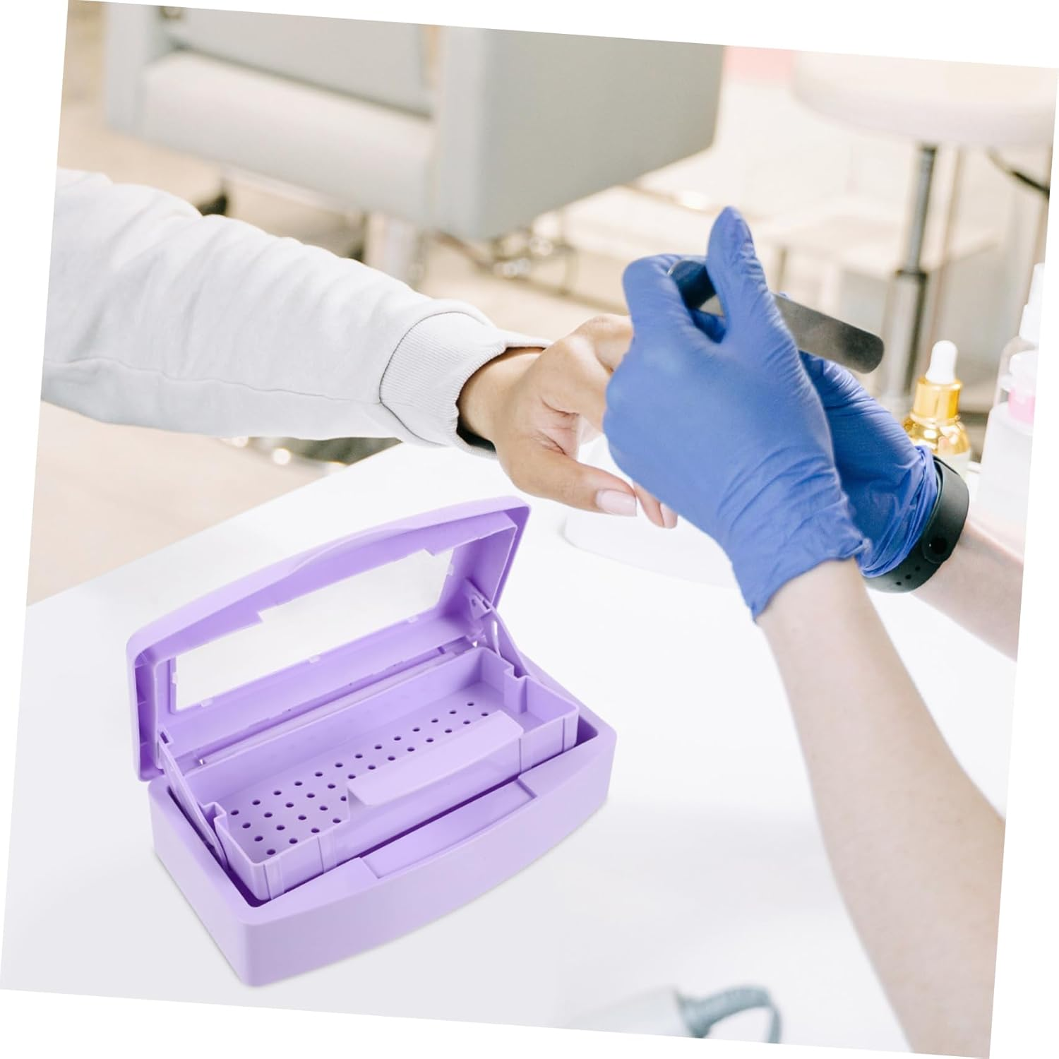 PENIKOKO Nail Art Tool Cleaning Box Portable Organizer with Lid for Manicure Tweezers Tools Clean Storage for Professionals Diy Enthusiasts for Home Salon Use image number 2