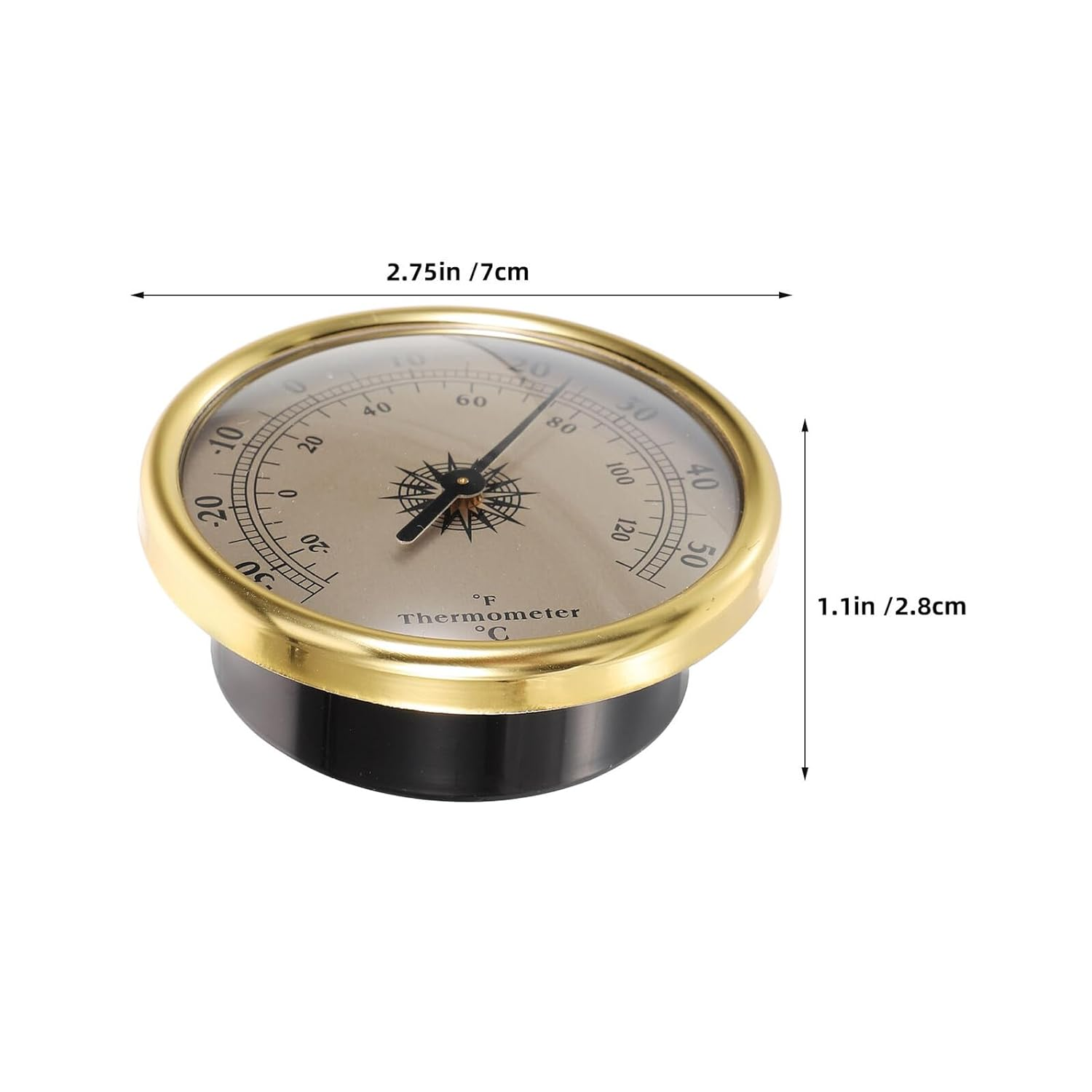 Gadpiparty 2Pcs Embedded Metal Analog Thermometer round Dial Indoor Outdoor Weather Gauge Gold Temperature Meter for Garden Greenhouse Tabletop Use